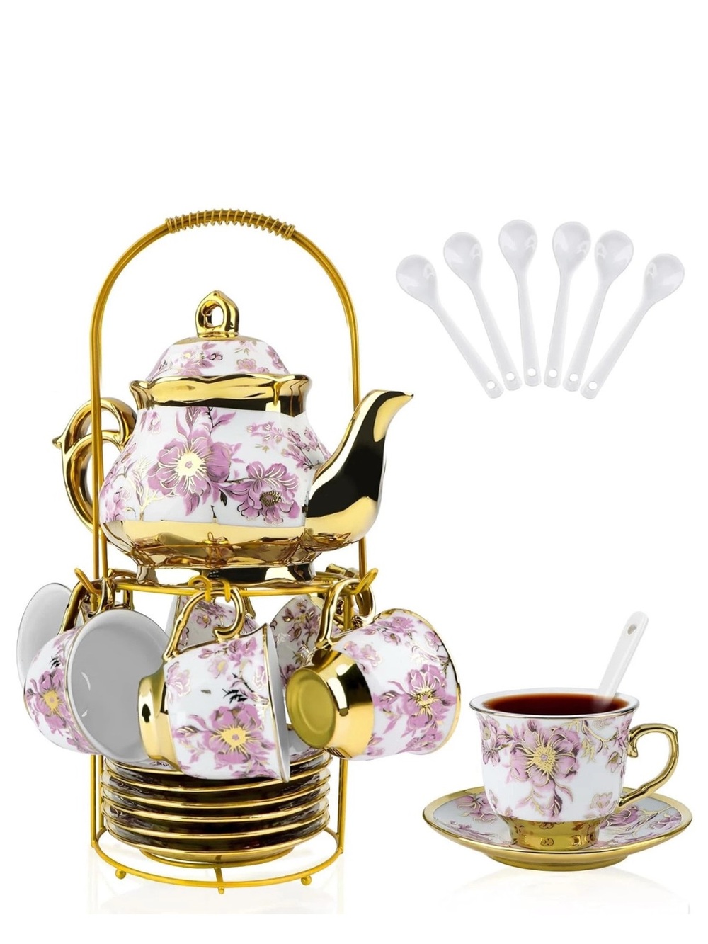 Luxury Floral Rose Ceramic Tea Set 
20 pcs